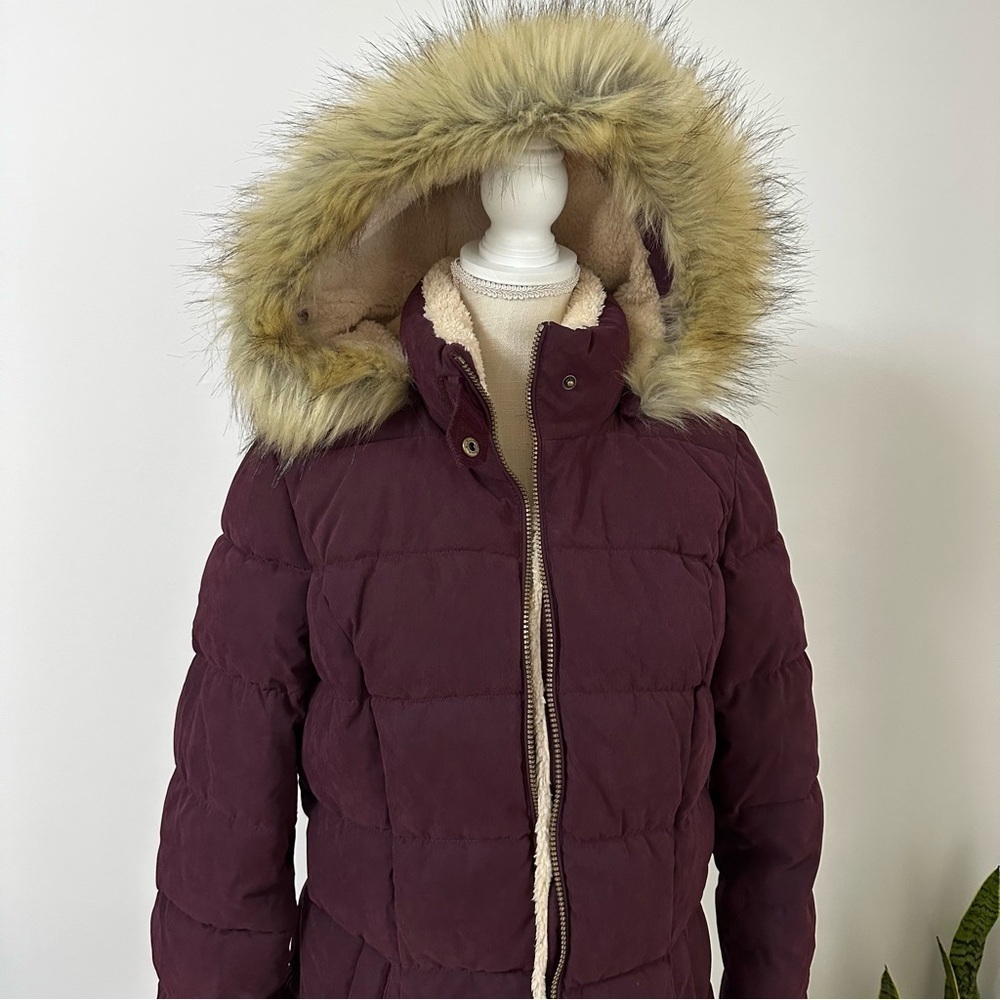 St. John’s Bay Bold Burgundy Coat Faux Fur Women’s Size Medium NWT